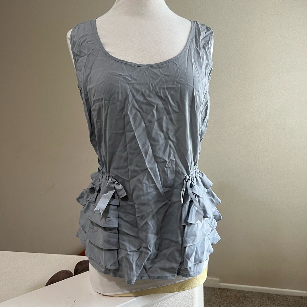 MOSCHINO  Women’s Gray Ruffles Sleeveless Tunic‎ Blouse size 6 Sexy designer